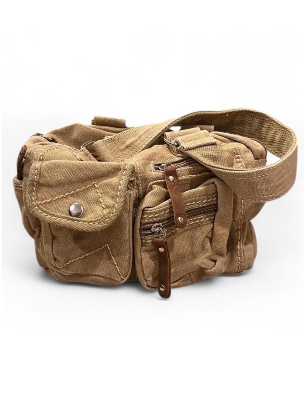 Y2k Canvas Cargo Shoulder Bag in Tan